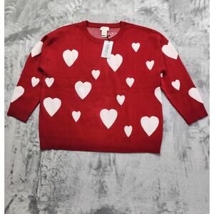 NEW Through The Country Door Fuzzy Hearts Crew Neck Sweater Size 2X Red White